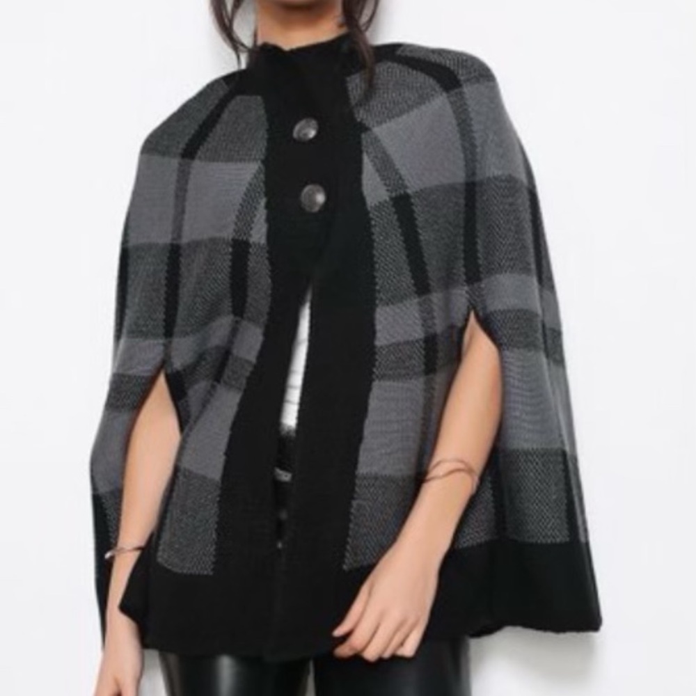 NWT Red Queen Black and Charcoal Poncho Sweater